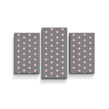 Obraz - 3-dílný Růžové puntíky na šedé