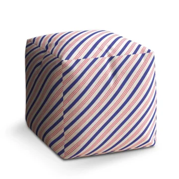 Taburet Cube Modročervené pruhy