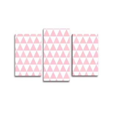 Obraz - 3-dílný Růžové a bílé trojúhelníky