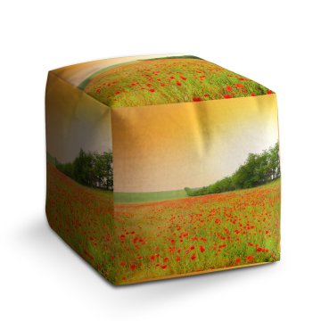 Taburet Cube Pole vlčích máků: 40x40x40 cm