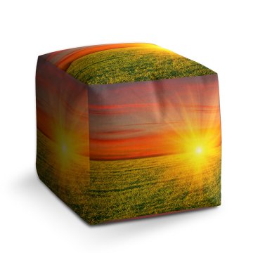 Taburet Cube Západ slunce nad loukou: 40x40x40 cm