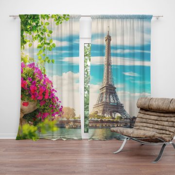 Závěs Paříž Eifellova věž Mraky: 2ks 140x250cm