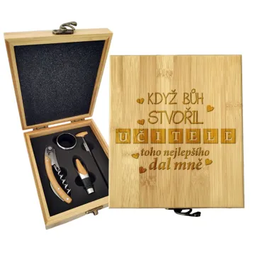 Dárková sada na víno Když Bůh stvořil učitele: 147×168×49 mm
