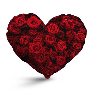 3D polštář ve tvaru srdce: Červené růže