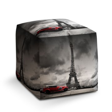 Taburet Cube Eiffelova věž a červené auto: 40x40x40 cm
