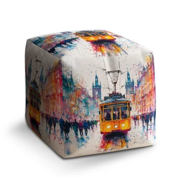 Taburet Cube Žlutá tramvaj Paint