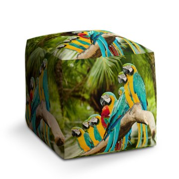 Taburet Cube Papoušci na větvi: 40x40x40 cm