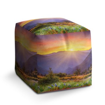 Taburet Cube Západ slunce nad lesem: 40x40x40 cm