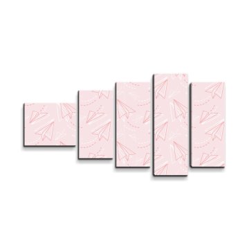 Obraz - 5-dílný Růžové papírové vlaštovky
