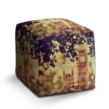Taburet Cube Londýn Big Ben Flowers: 40x40x40 cm