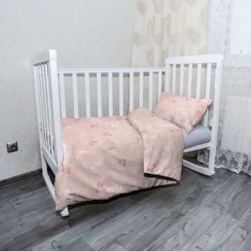 Mikroply&scaron;ov&eacute; dětsk&eacute; povlečen&iacute; do post&yacute;lky B&iacute;l&eacute; a růžov&eacute; květy