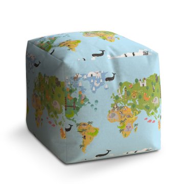 Taburet Cube Zvířecí mapa světa: 40x40x40 cm