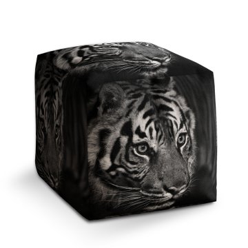Taburet Cube Černobílý tygr: 40x40x40 cm