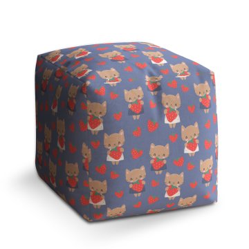 Taburet Cube Kočičky s jahodami: 40x40x40 cm