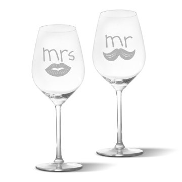 Skleničky na víno Mr. a mrs.: 2 x 49 cl
