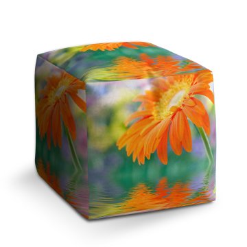 Taburet Cube Oranžová gerbera: 40x40x40 cm