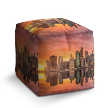 Taburet Cube New York Západ slunce: 40x40x40 cm