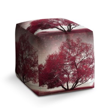 Taburet Cube Červený strom: 40x40x40 cm