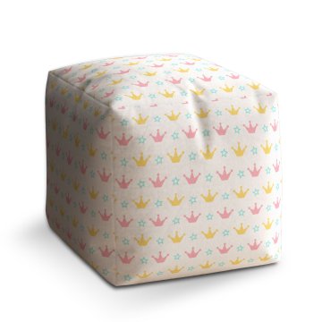 Taburet Cube Růžové korunky na bílé: 40x40x40 cm