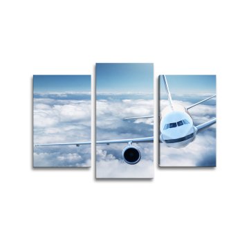 Obraz - 3-dílný Letadlo v oblacích