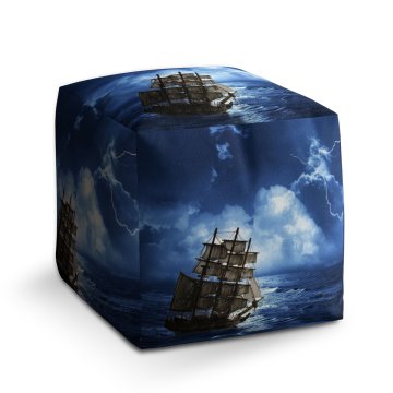 Taburet Cube Loď v bouřce: 40x40x40 cm