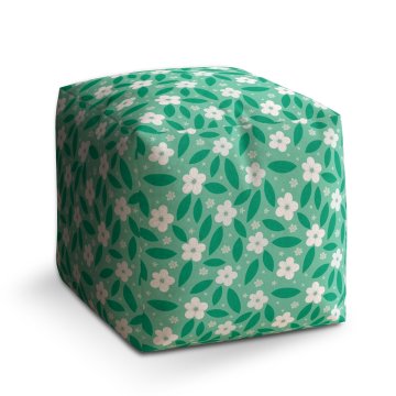 Taburet Cube Bílé květy s lístky: 40x40x40 cm
