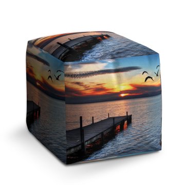 Taburet Cube Západ slunce nad molem: 40x40x40 cm