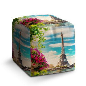 Taburet Cube Paříž Eifellova věž Mraky: 40x40x40 cm