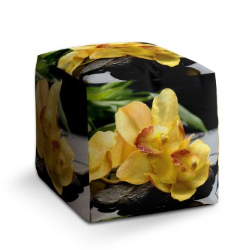 Taburet Cube Žluté orchideje: 40x40x40 cm