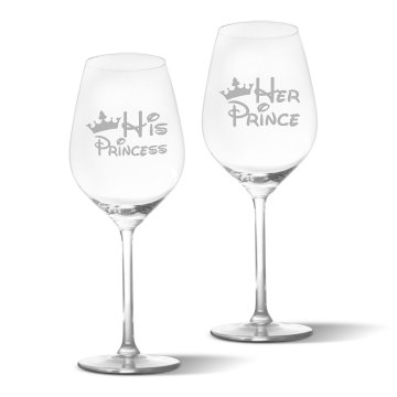 Skleničky na víno Princ a princess: 2 x 49 cl