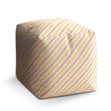 Taburet Cube Růžové a žluté pruhy: 40x40x40 cm