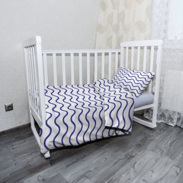 Mikroplyšové dětské povlečení do postýlky Modré vlnky