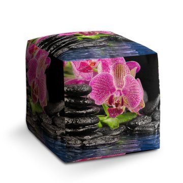 Taburet Cube Orchidej na kamenech: 40x40x40 cm
