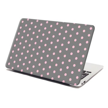 Samolepka na notebook Růžové puntíky na šedé