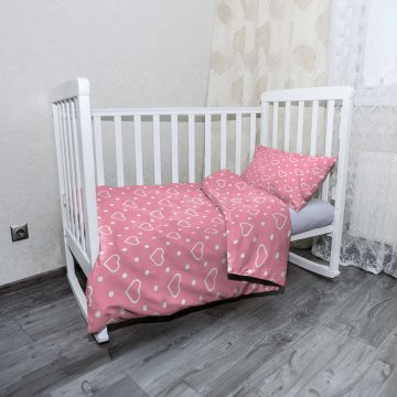 Mikroplyšové dětské povlečení do postýlky Srdce a tečky