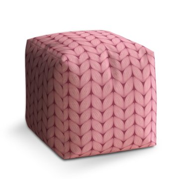 Taburet Cube Růžové pletení z vlny: 40x40x40 cm