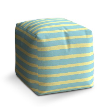 Taburet Cube Modrožluté pruhy: 40x40x40 cm