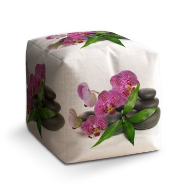 Taburet Cube Orchideje a kameny: 40x40x40 cm