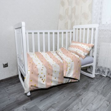 Mikroplyšové dětské povlečení do postýlky Pruhy a zlaté tečky