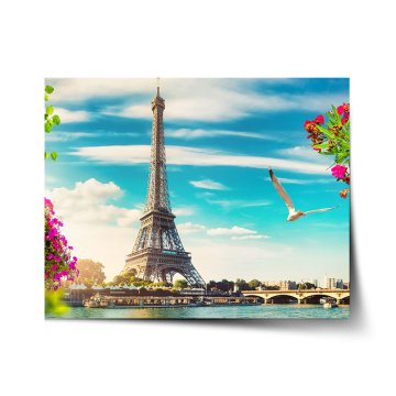 Plakát Paříž Eifellova věž Mraky