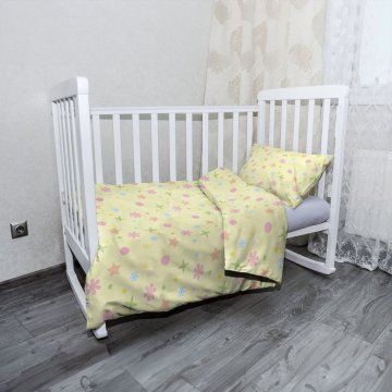 Mikroplyšové dětské povlečení do postýlky Hvězdy, květy a puntíky