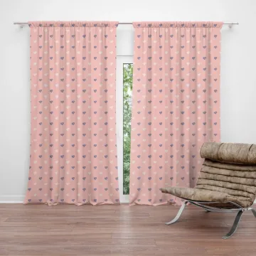 Závěs Srdíčka na růžové: 2ks 140x250cm