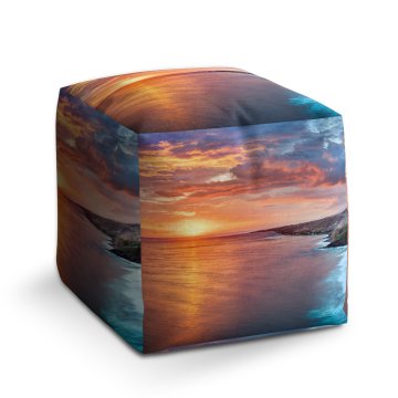 Taburet Cube Západ slunce nad mořem: 40x40x40 cm