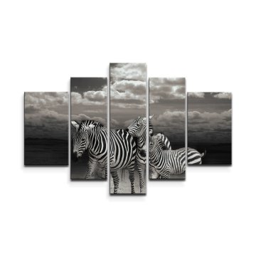 Obraz - 5-dílný Zebry u vody: 125x90 cm