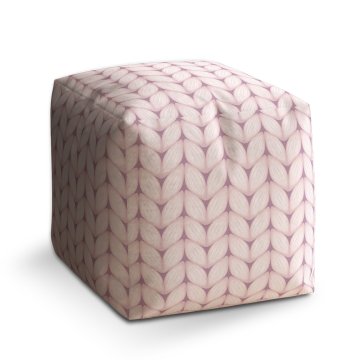 Taburet Cube Bledě růžové pletení: 40x40x40 cm