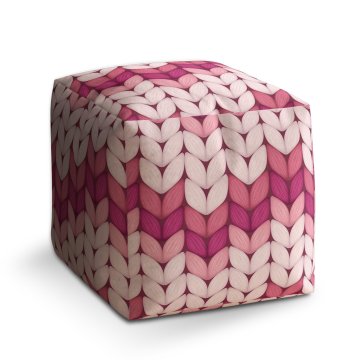 Taburet Cube Tříbarevné růžové pletení: 40x40x40 cm