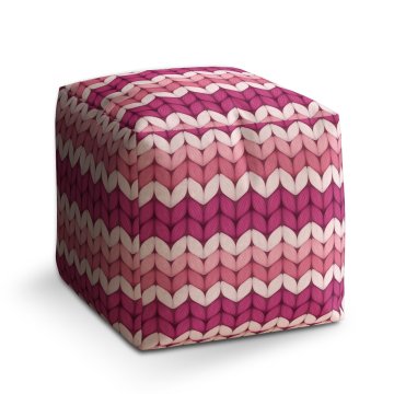 Taburet Cube Střídajíci růžové pletení: 40x40x40 cm