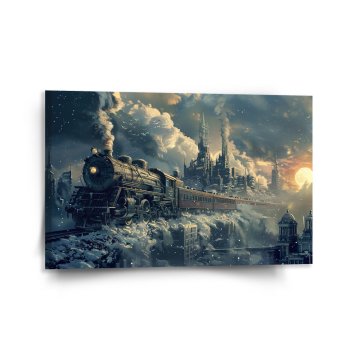 Obraz Parní lokomotiva v zasněženém městě
