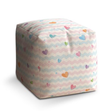 Taburet Cube Barevná srdíčka: 40x40x40 cm