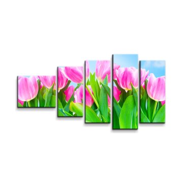 Obraz - 5-dílný Růžové tulipány